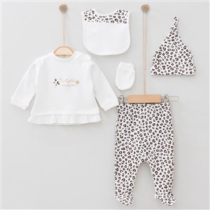 Pugi Baby Leopar 5'li Bebek Hastane Çıkış Seti 6032 Krem