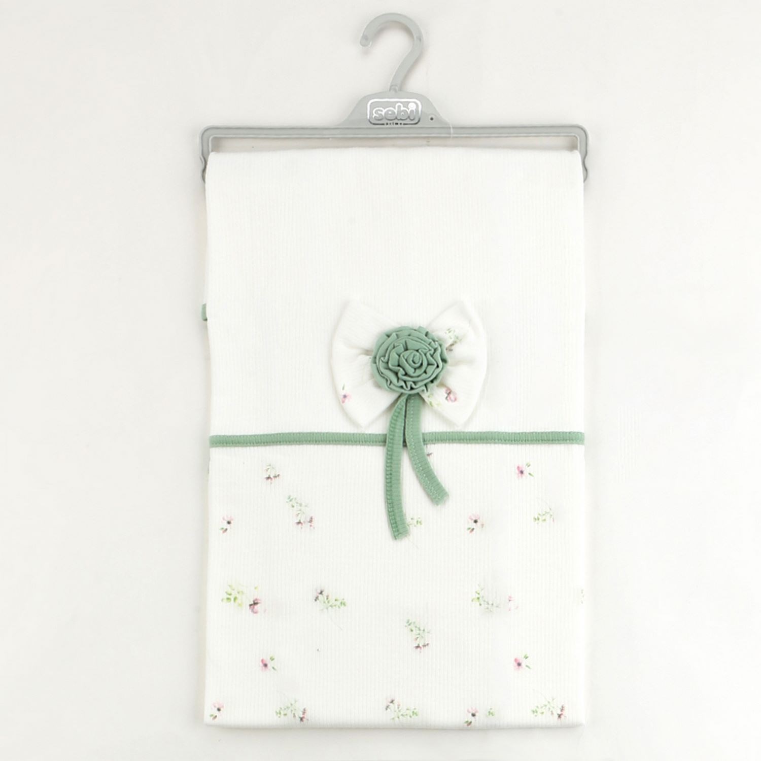 Sebi Bebe Çiçekli Fiyonklu Battaniye 80x85 Cm 1114 Beyaz-Mint