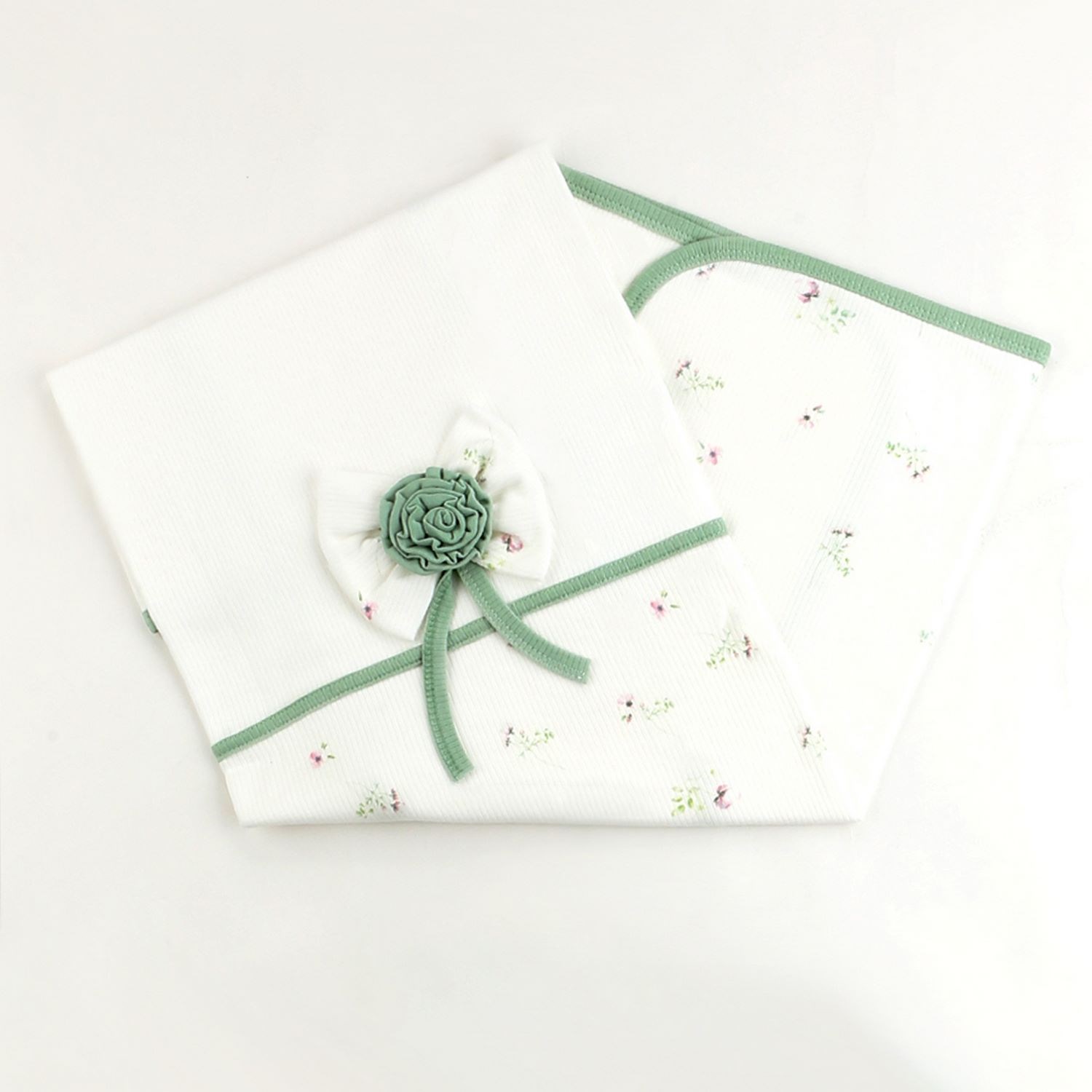 Sebi Bebe Çiçekli Fiyonklu Battaniye 80x85 Cm 1114 Beyaz-Mint