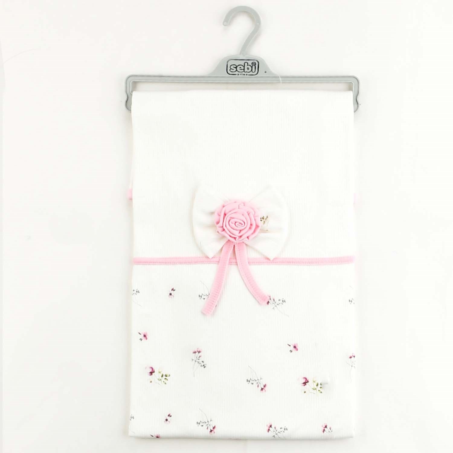 Sebi Bebe Çiçekli Fiyonklu Battaniye 80x85 Cm 1114 Beyaz-Pembe