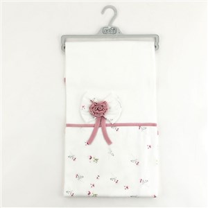 Sebi Bebe Çiçekli Fiyonklu Battaniye 80x85 Cm 1114 Beyaz-Gül Kurusu