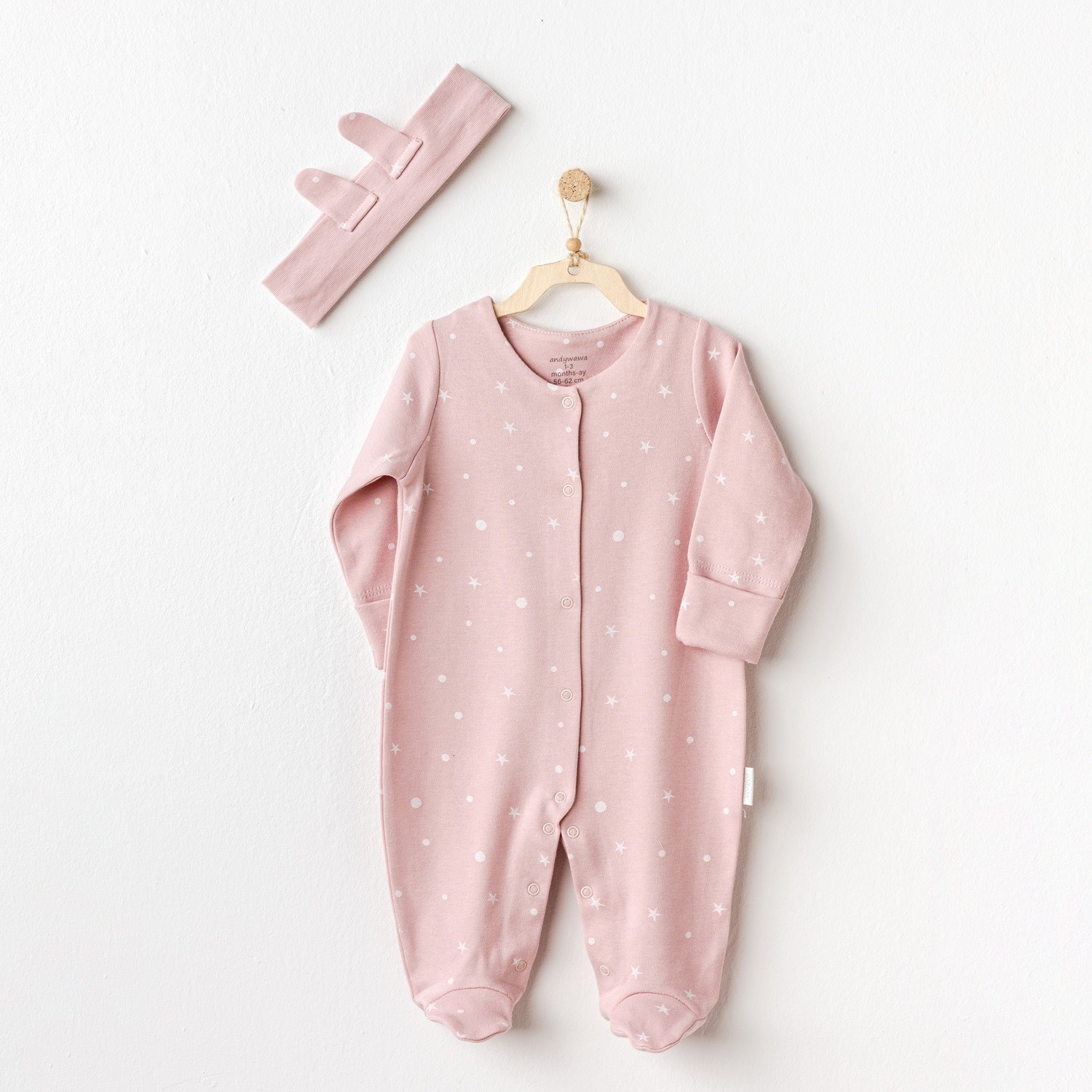 Andywawa Puppy Gazelle Bebek Tulum Takım AC25044 Ekru-Pembe