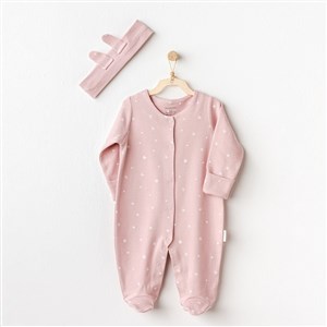 Andywawa Puppy Gazelle Bebek Tulum Takım AC25044 Ekru-Pembe