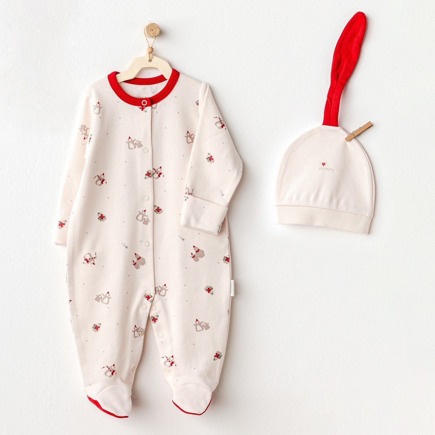 Andywawa Penguin Bebek Tulum Takım AC25346 Ekru