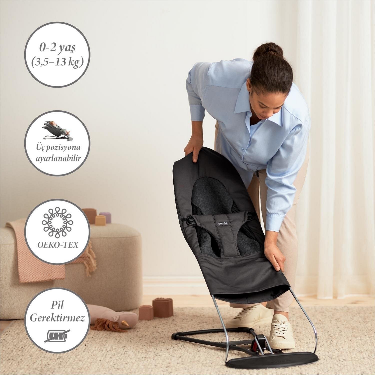 BabyBjörn Balance Soft Woven Jersey Üçlü Kumaş Oyuncaklı Dark Grey