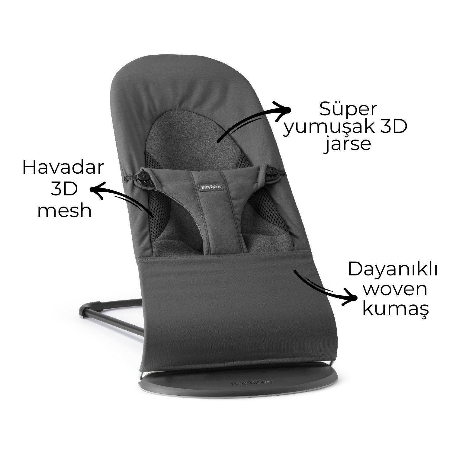 BabyBjörn Balance Soft Woven Jersey Üçlü Kumaş Oyuncaklı Dark Grey