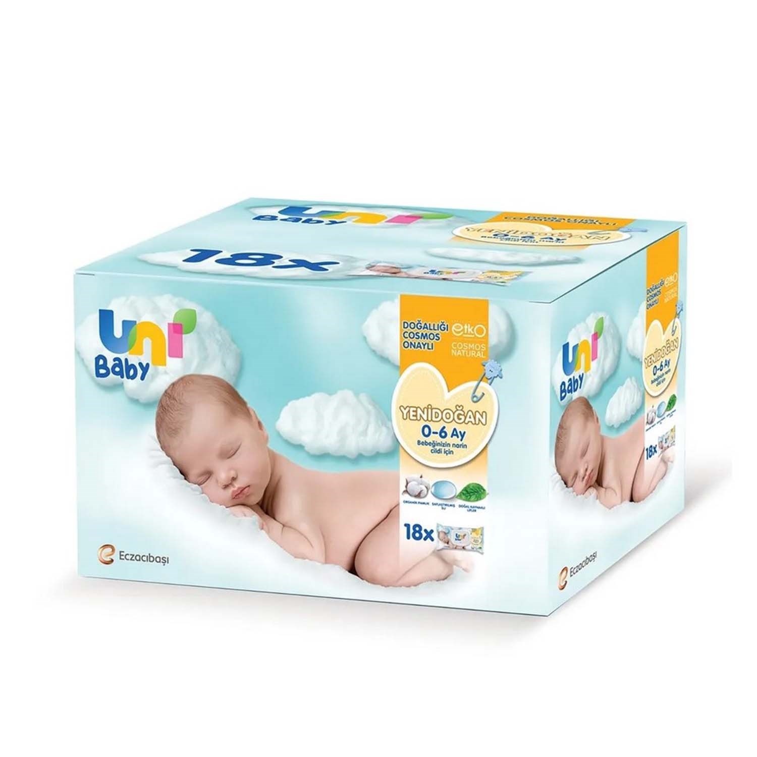 Uni Baby Yenidoğan Islak Mendil 40 Yaprak 18'li Paket 