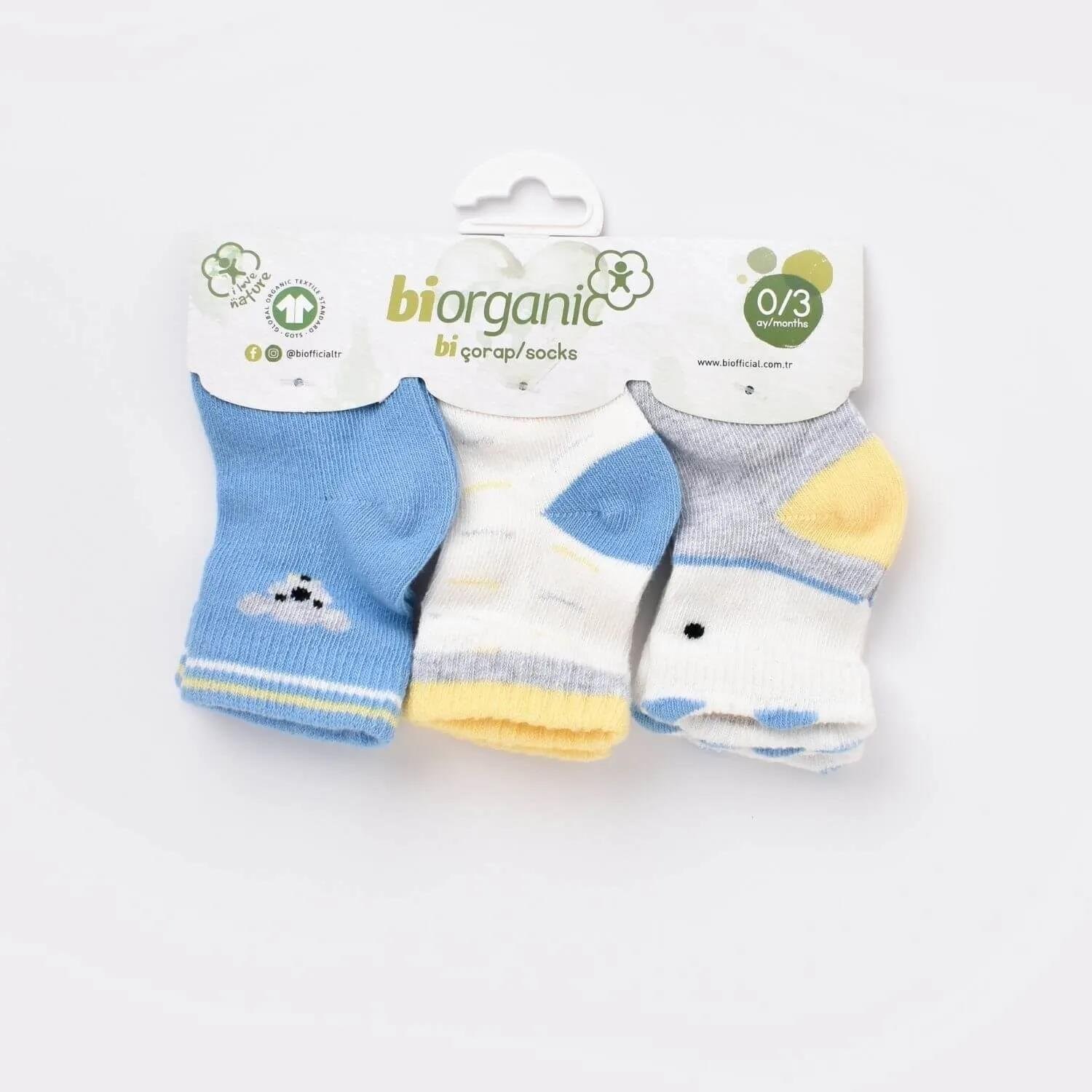 Biorganic Papyonlu Koala 3'lü Bebek Çorabı 68447 Mavi