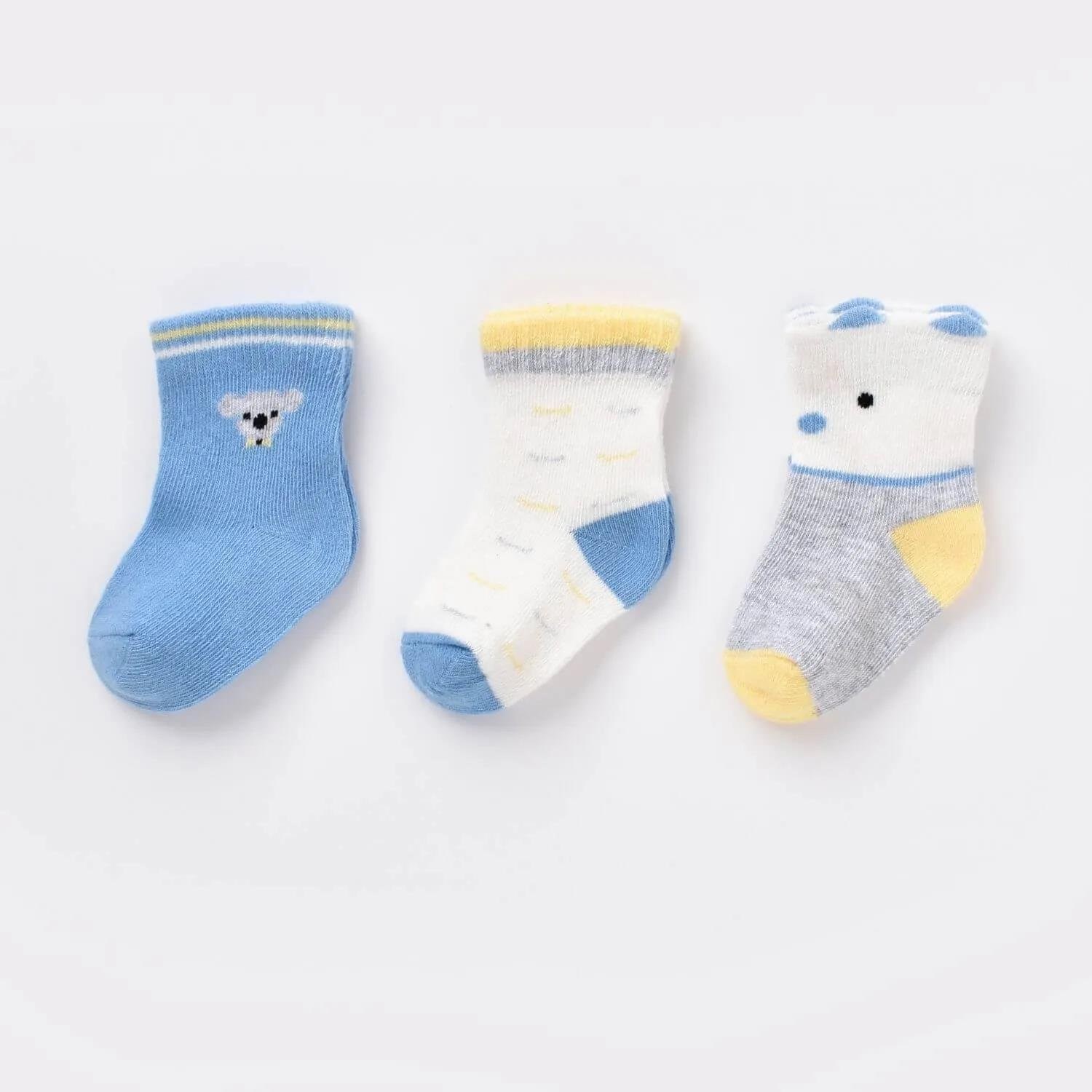 Biorganic Papyonlu Koala 3'lü Bebek Çorabı 68447 Mavi