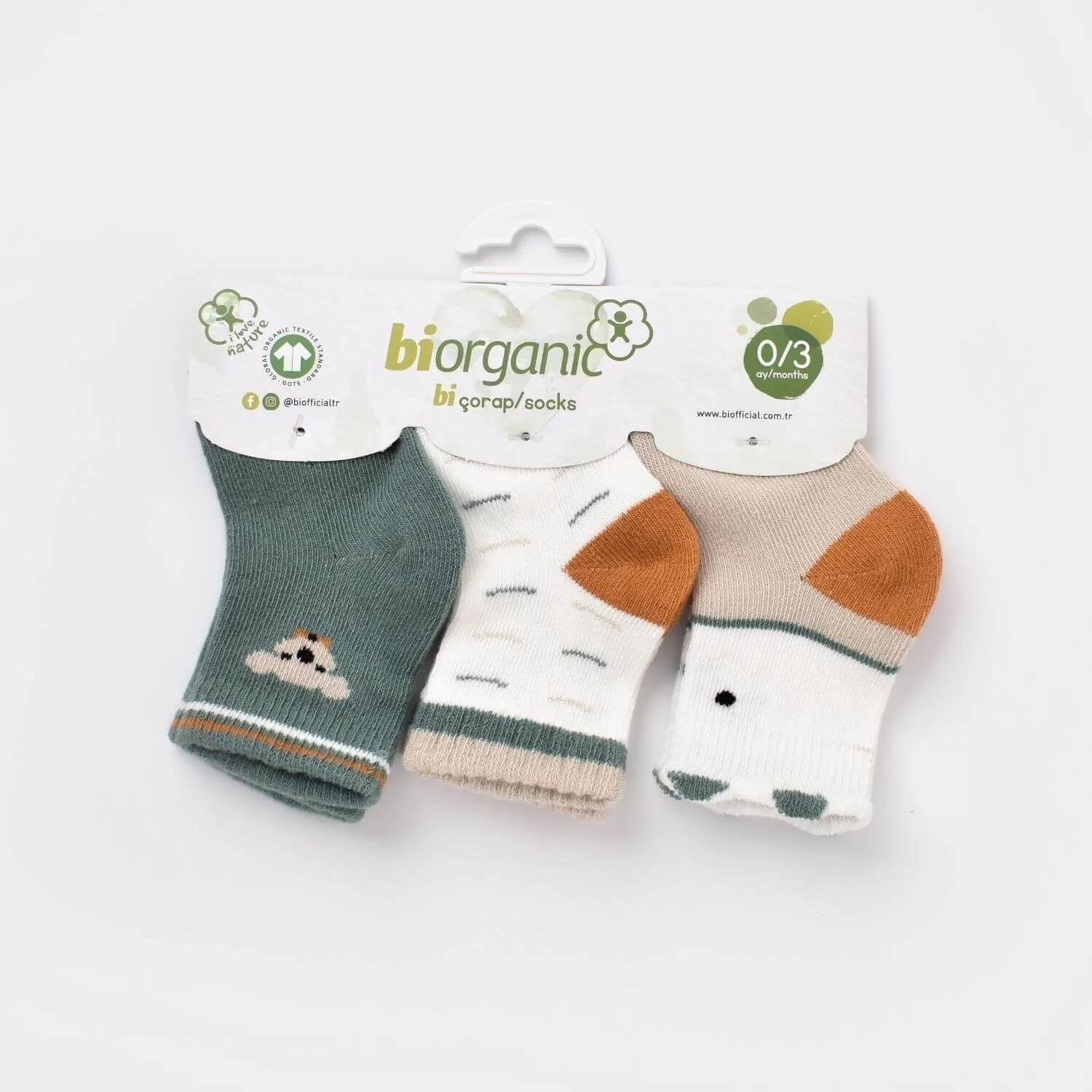 Biorganic Papyonlu Koala 3'lü Bebek Çorabı 68447 Nil