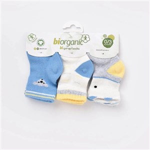 Biorganic Papyonlu Koala 3'lü Bebek Çorabı 68447 Mavi