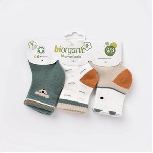 Biorganic Papyonlu Koala 3'lü Bebek Çorabı 68447 Nil