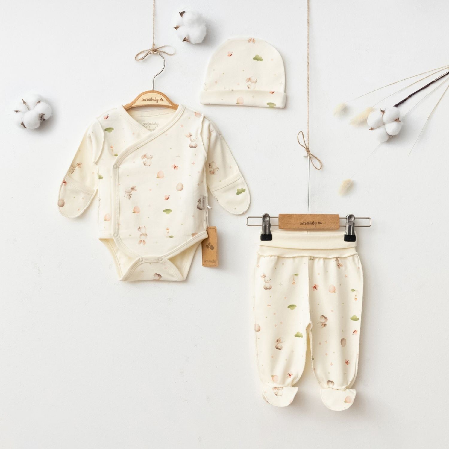 Ciccim Baby Sihirli Tavşan Kruvaze 3'lü Takım 5067 Krem