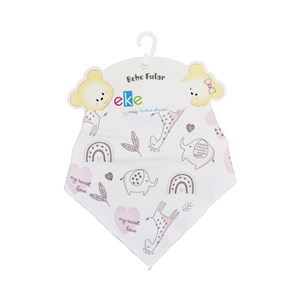Ekebaby Penye Baskılı Fular Önlük 11980 Ekru-Pembe