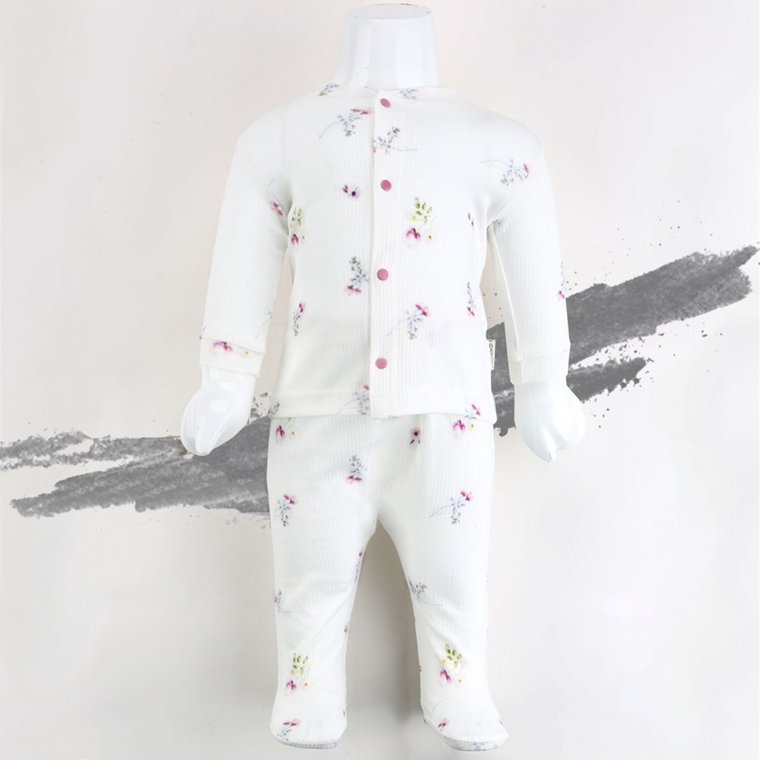 Sebi Bebe 2'li Güllü Raporlu Patikli Pijama Takımı 1110 Ekru