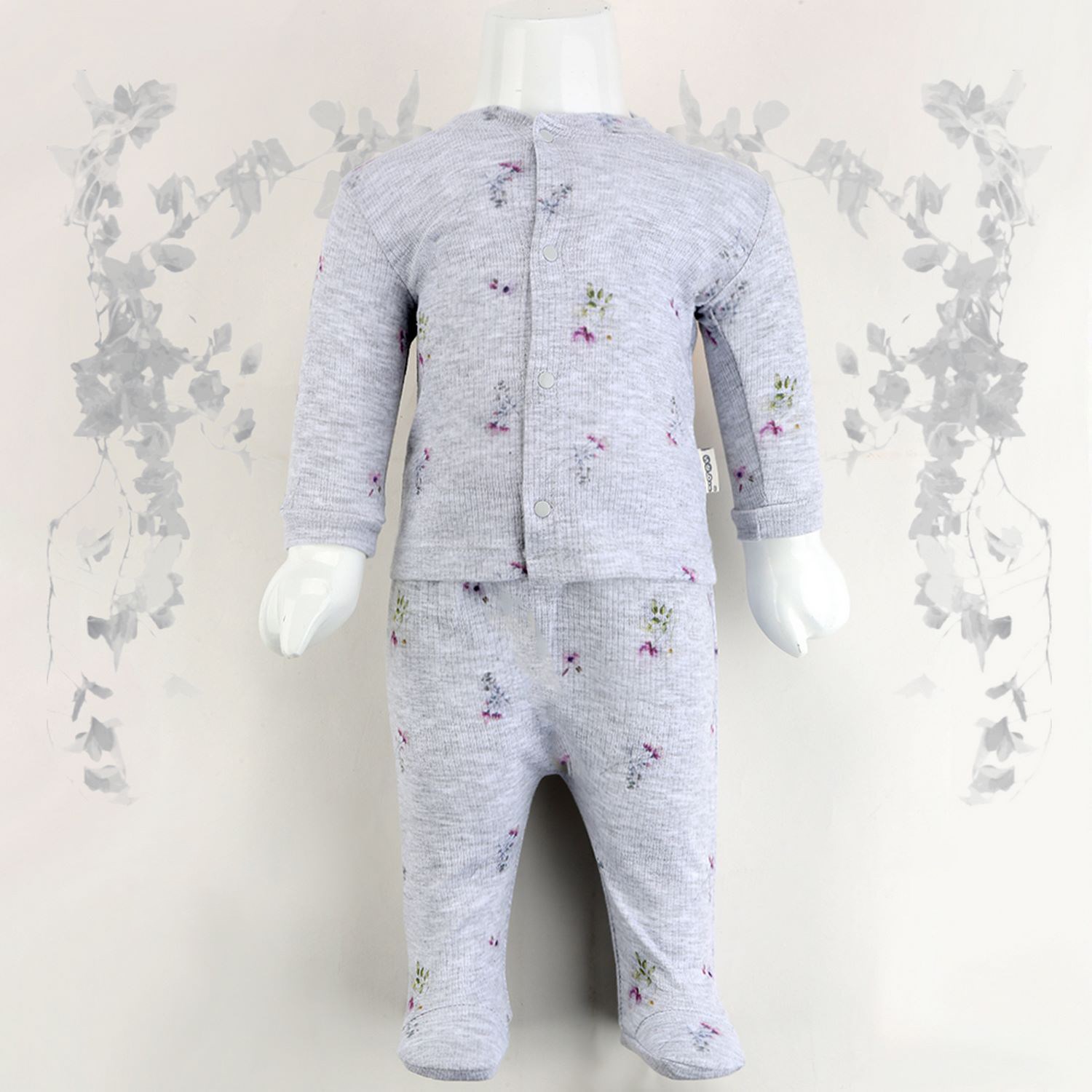 Sebi Bebe 2'li Güllü Raporlu Patikli Pijama Takımı 1110 Gri