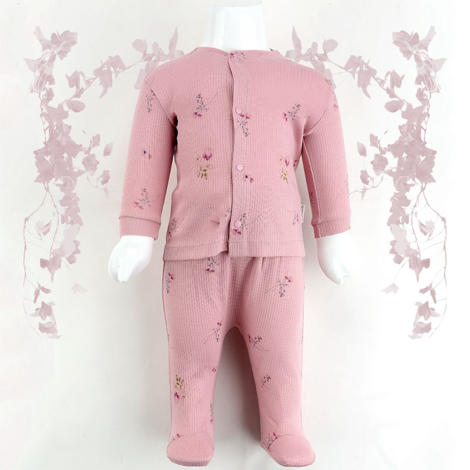 Sebi Bebe 2'li Güllü Raporlu Patikli Pijama Takımı 1110 Pembe