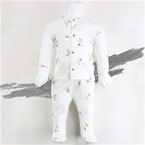Sebi Bebe 2'li Güllü Raporlu Patikli Pijama Takımı 1110 Ekru