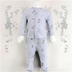 Sebi Bebe 2'li Güllü Raporlu Patikli Pijama Takımı 1110 Gri
