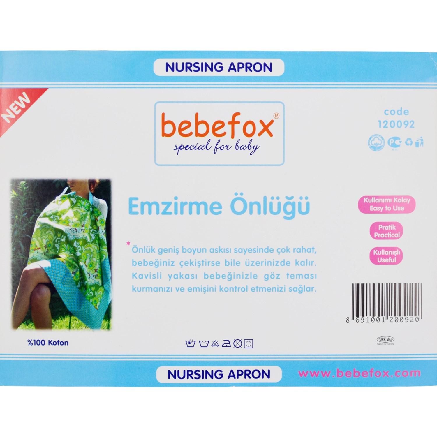 Bebefox Emzirme Önlüğü 115x75 Cm 120092 Ekru-Gri