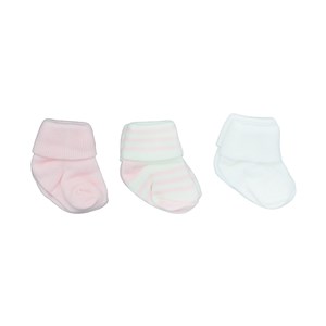 Sebi Bebe Kıvrık 3'lü Bebek Çorabı 6100 Ekru-Pembe