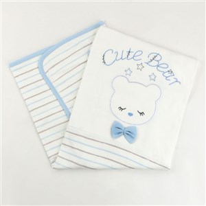 Sebi Bebe Fiyonklu Ayıcık Bebek Battaniyesi 80x90 Cm 9183 Mavi