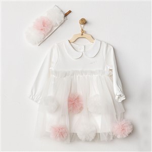 Andywawa Petit Love Bebek Elbise Takım AC24500 Ekru