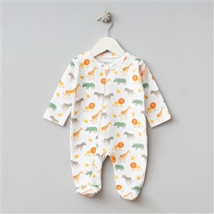 Bebitof Zürafa Desenli Bebek Tulumu 70351 Ekru