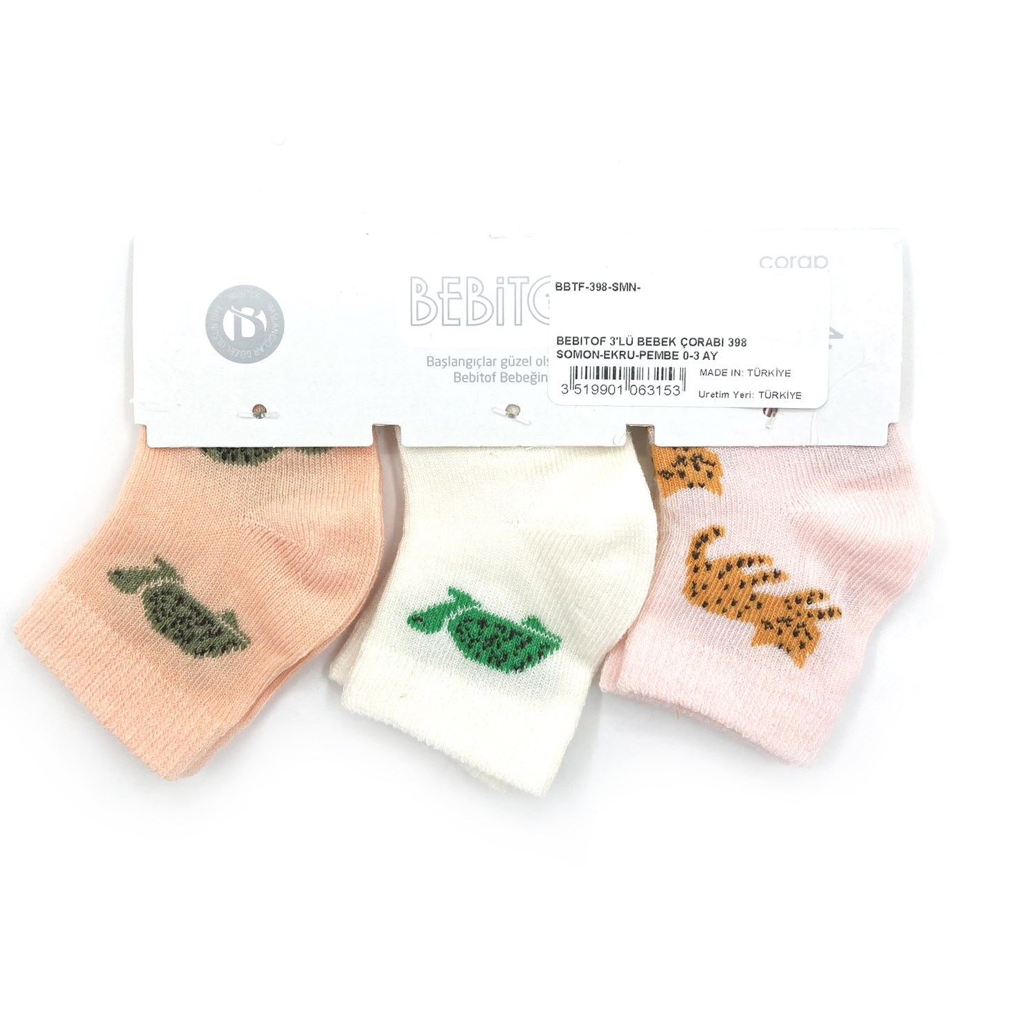 Bebitof 3'lü Bebek Çorabı 398 Somon-Ekru-Pembe