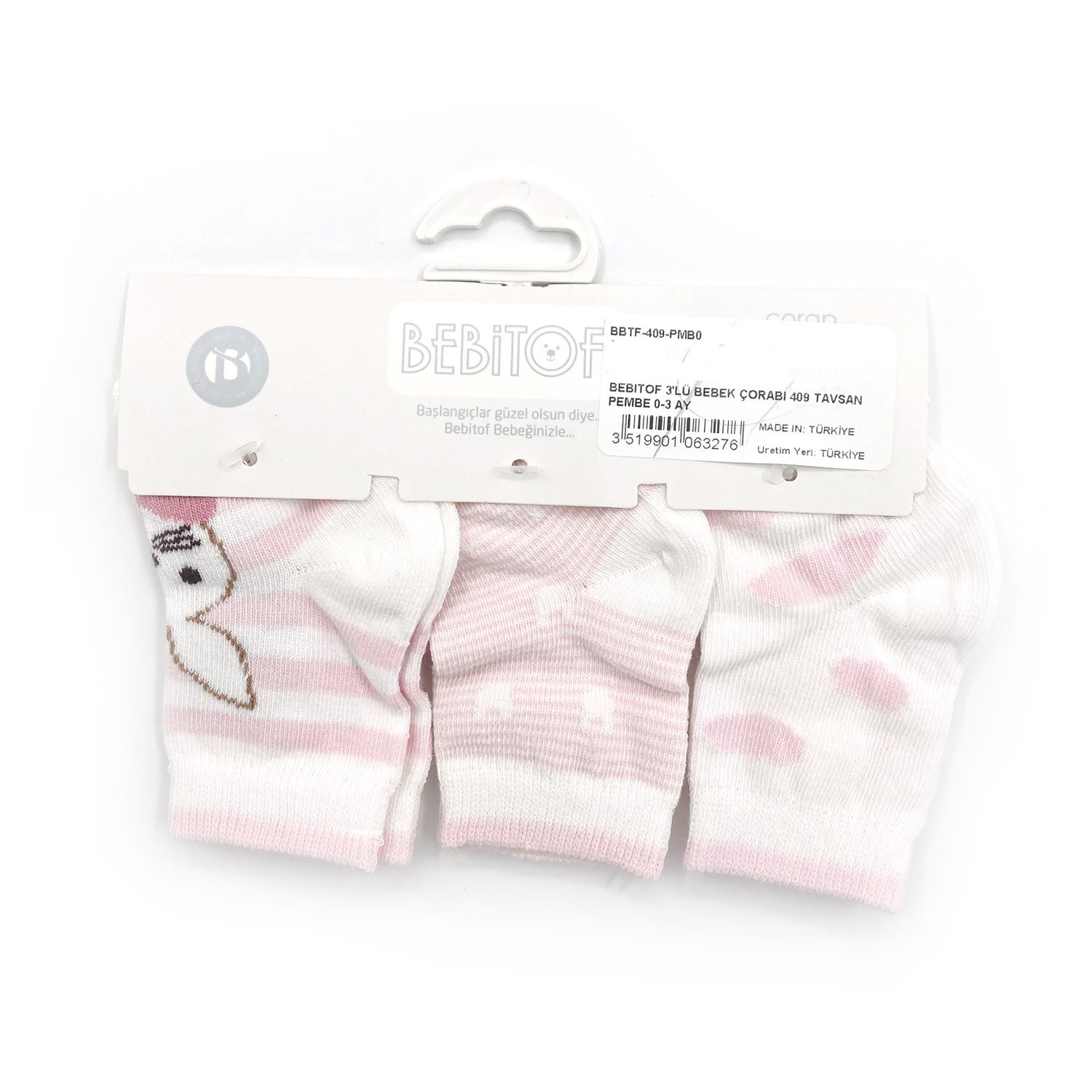 Bebitof 3'lü Bebek Çorabı 409 Pembe