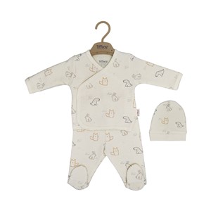 Tiffany Baby Cats And Dog Theme 3'lü Bebek Zıbın Seti 20078 Ekru