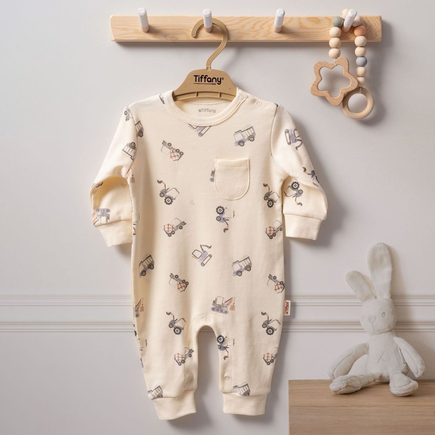 Tiffany Baby Organik Work Machine Theme Tulum 23004 Ekru
