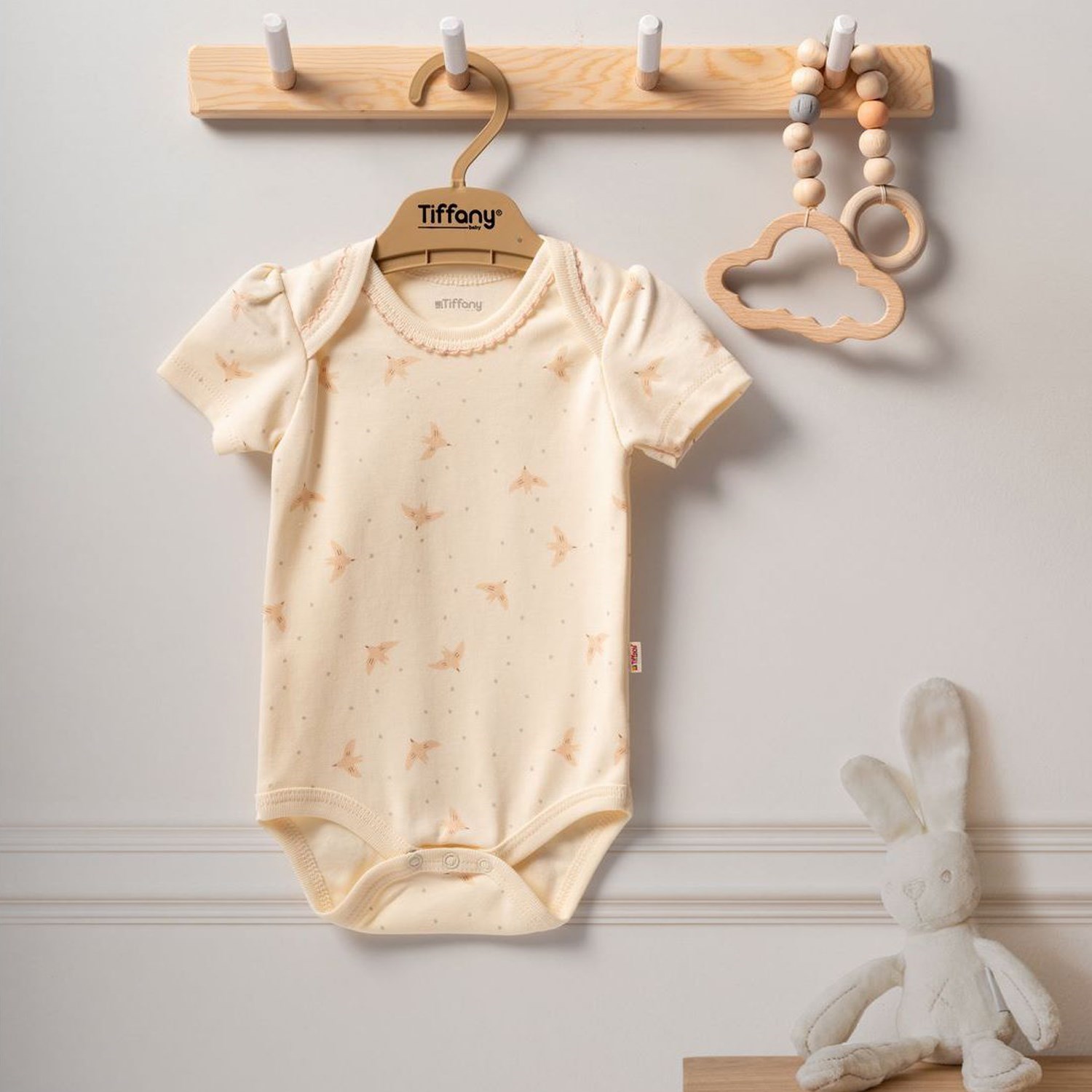 Tiffany Baby Organik Bird Theme Yarım Kol Bebek Badi 2424008 Ekru
