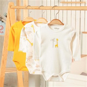 Tiffany Baby Happy Graffe Theme 3'lü Uzun Kol Badi 2418011 Ekru