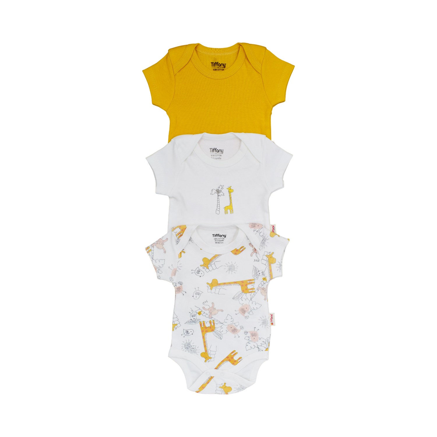 Tiffany Baby Happy Graffe Theme 3'lü Yarım Kol Badi 2418008 Ekru