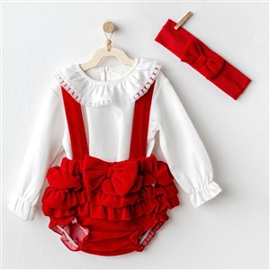 Andywawa Set Velvet 3'lü Bebek Tulum Takım AC25330 Kırmızı