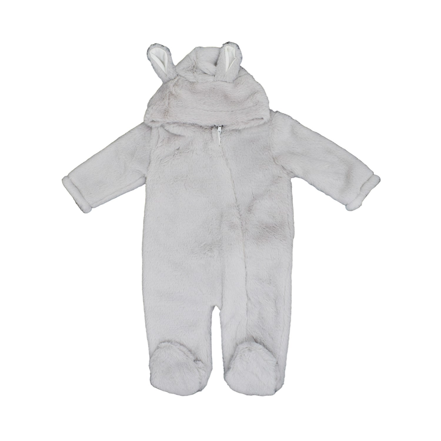 Bebecix Peluş Kapşonlu Patikli Bebek Tulumu 9705 Gri