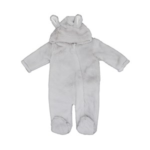 Bebecix Peluş Kapşonlu Patikli Bebek Tulumu 9705 Gri