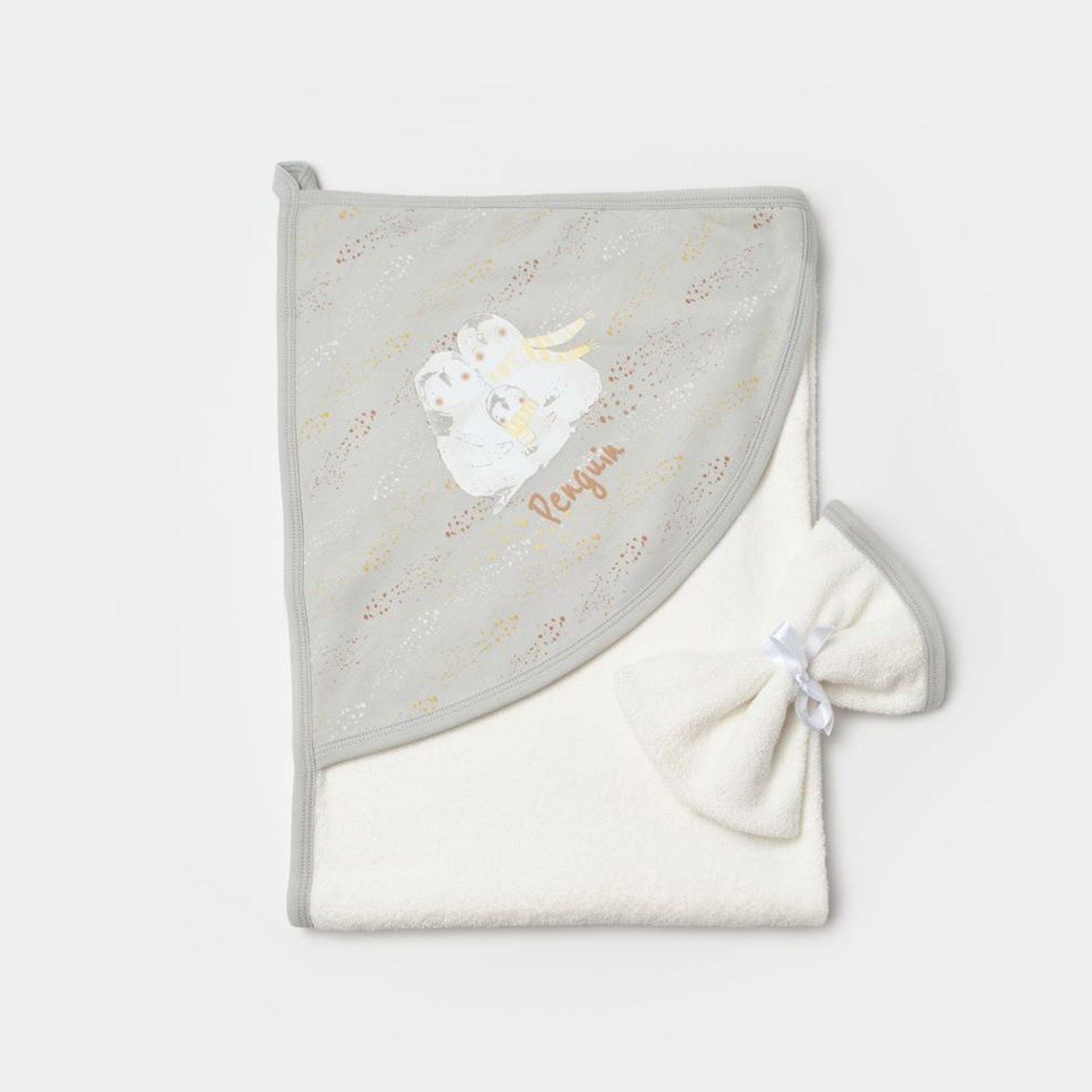 Biorganic Penguen Club Kapüşonlu Bebek Havlusu 85x90 Cm 66477 Gri