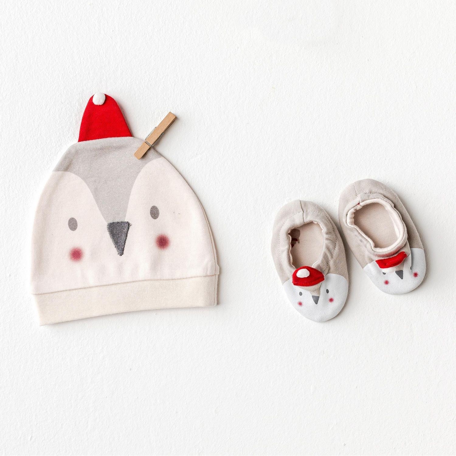 Andywawa Penguin Bebek Şapka ve Patik Takım AC25348 Ekru