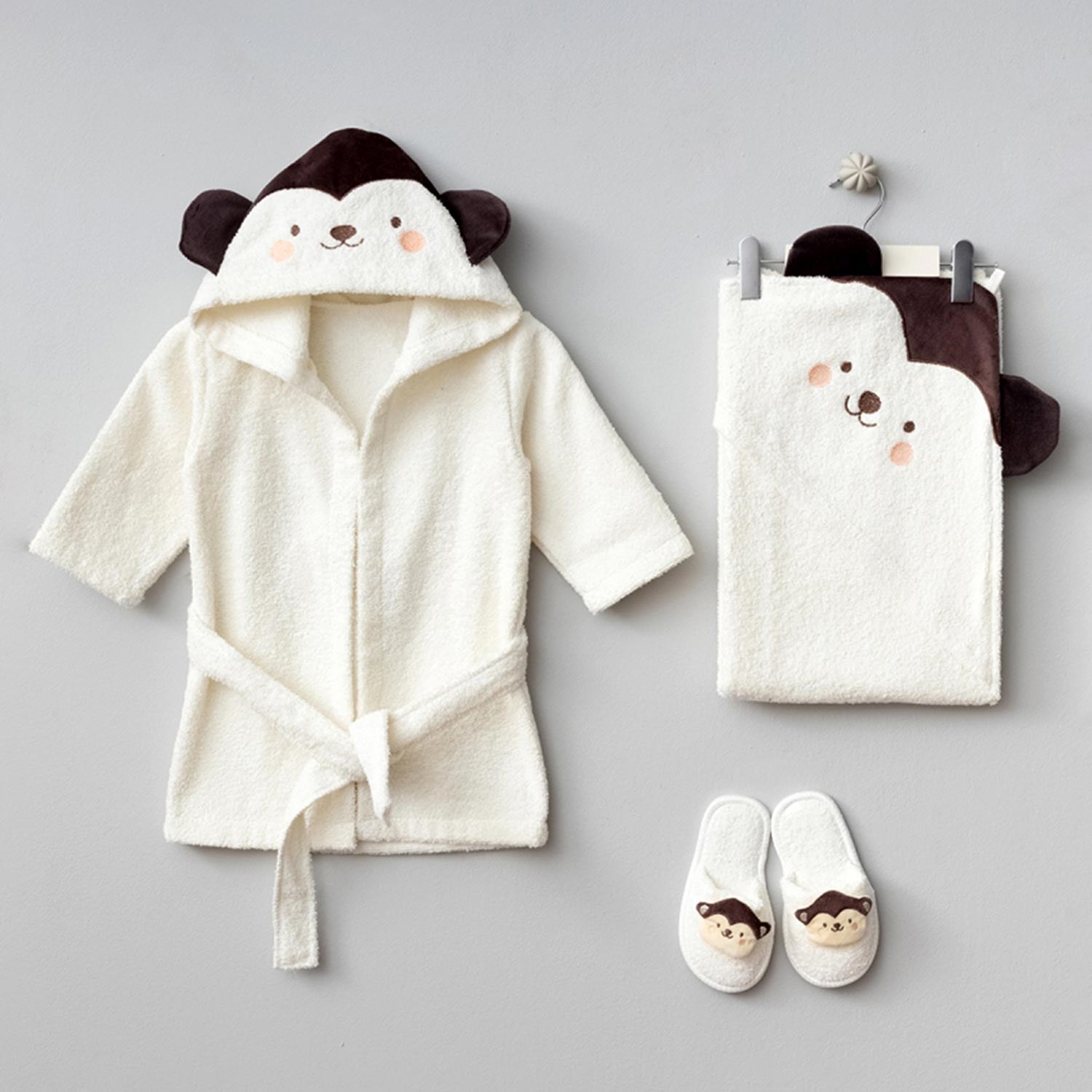Bebitof Maymun Bebek Bornoz Seti 30051 Ekru
