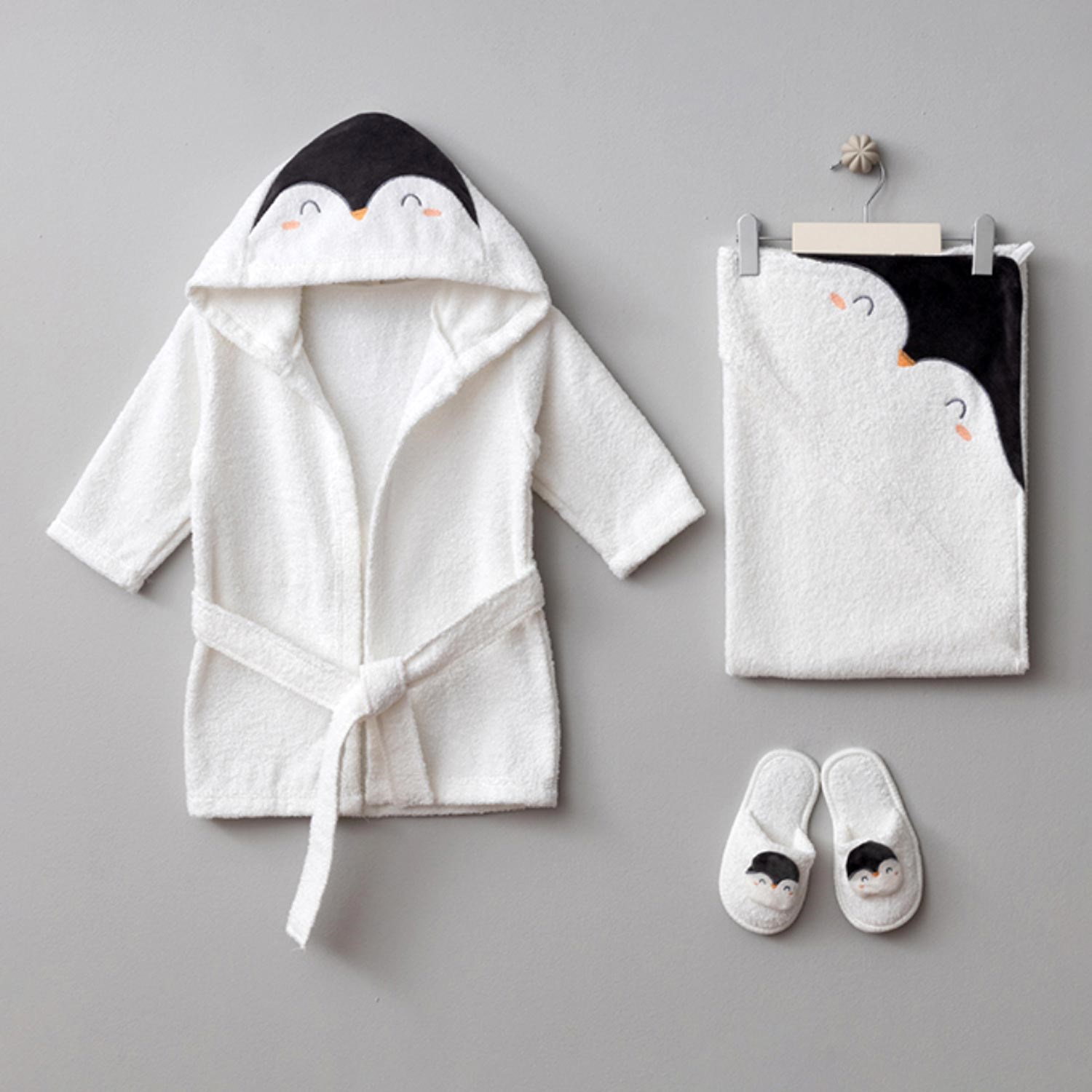 Bebitof Penguen Bebek Bornoz Seti 30046 Beyaz