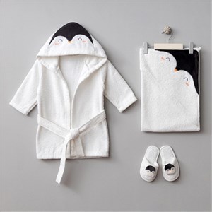 Bebitof Penguen Bebek Bornoz Seti 30046 Beyaz