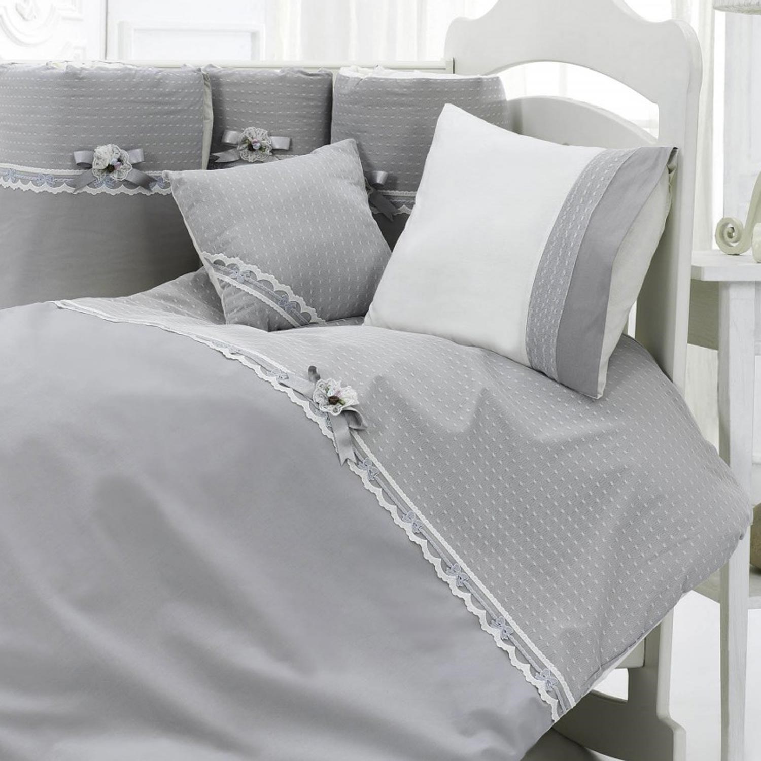Momishop Romantica Bebek Nevresim Takımı 100x150 Cm 8029 Gri