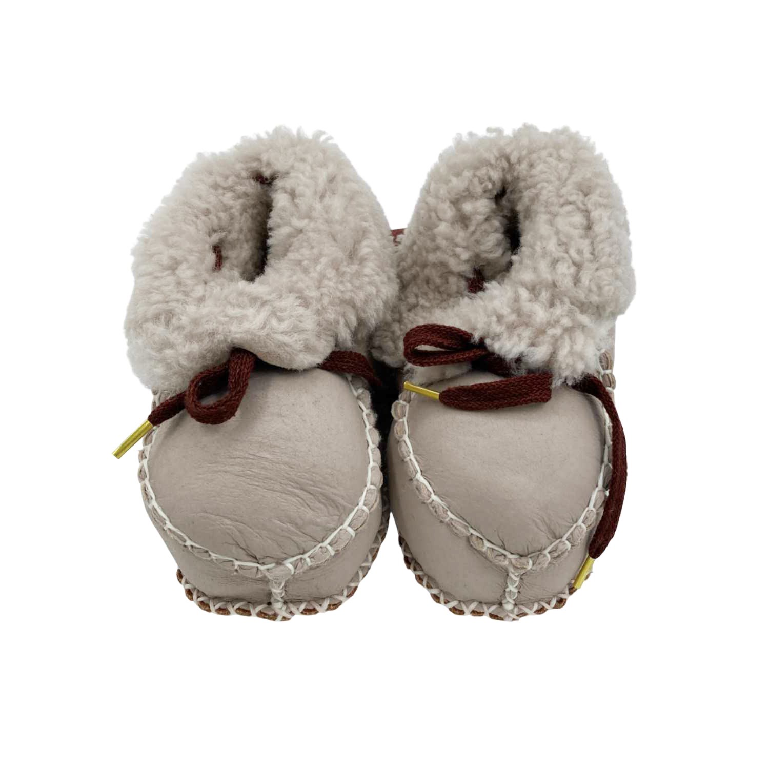 Funny Baby Kürklü Deri Soft Bebek Ayakkabası 4070 Gri-Kahverengi
