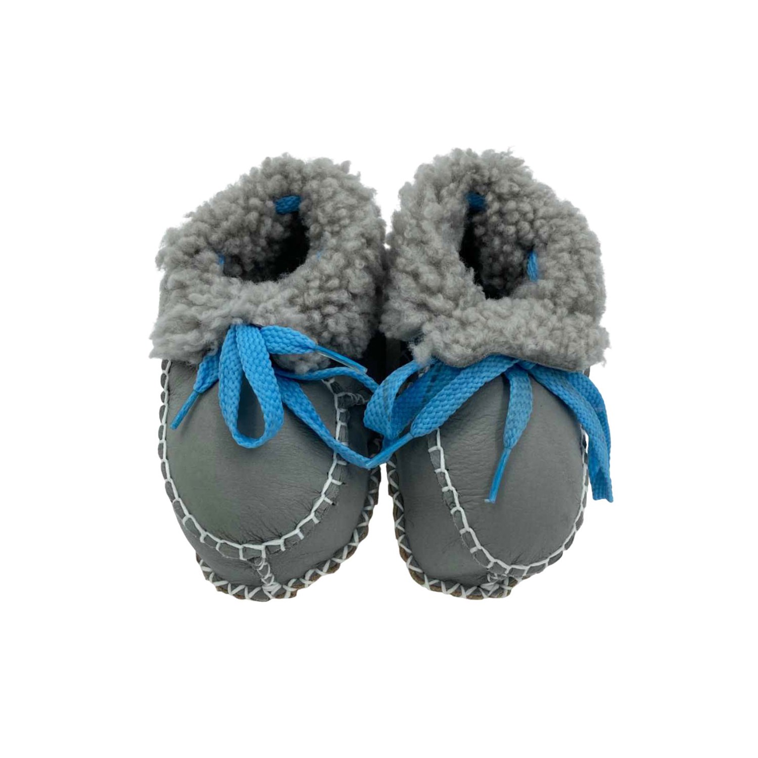 Funny Baby Kürklü Deri Soft Bebek Ayakkabası 4070 Gri-Mavi