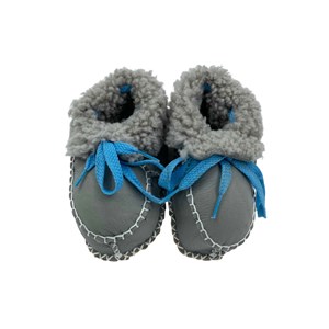 Funny Baby Kürklü Deri Soft Bebek Ayakkabası 4070 Gri-Mavi