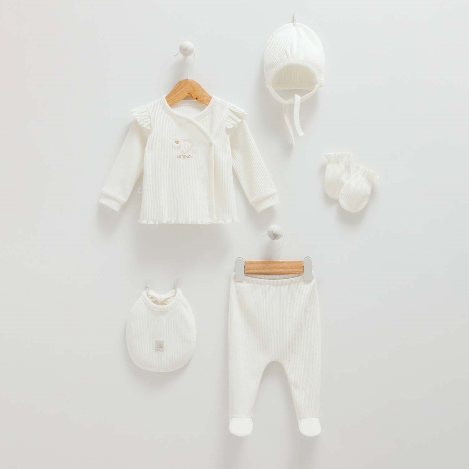 Caramell 5'li Bebek Hastane Çıkış Seti ZK1272 Ekru