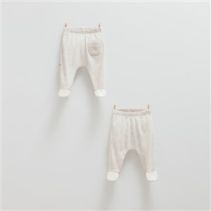 Caramell 2'li Patikli Bebek Pantolonu APE1432 Bej-Melaj