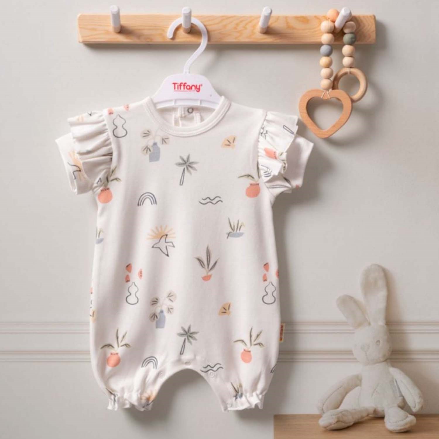 Tiffany Baby Sunny Garden Yarım Kol Kısa Bebek Tulumu 2410026 Ekru